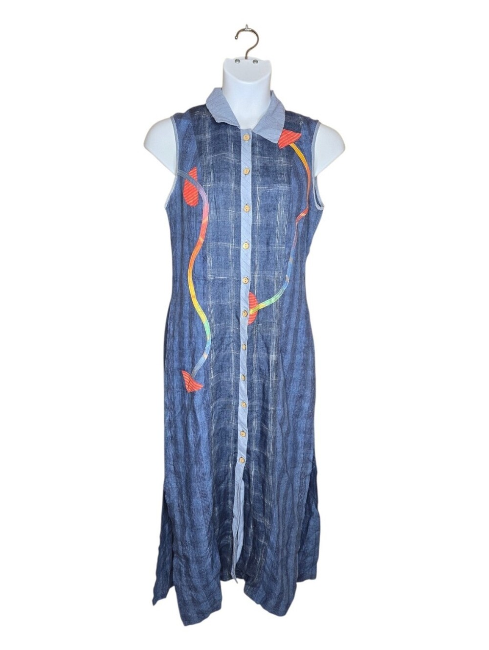 VINTAGE‎ 90s lagenlook art to wear linen floral applique maxi dress M